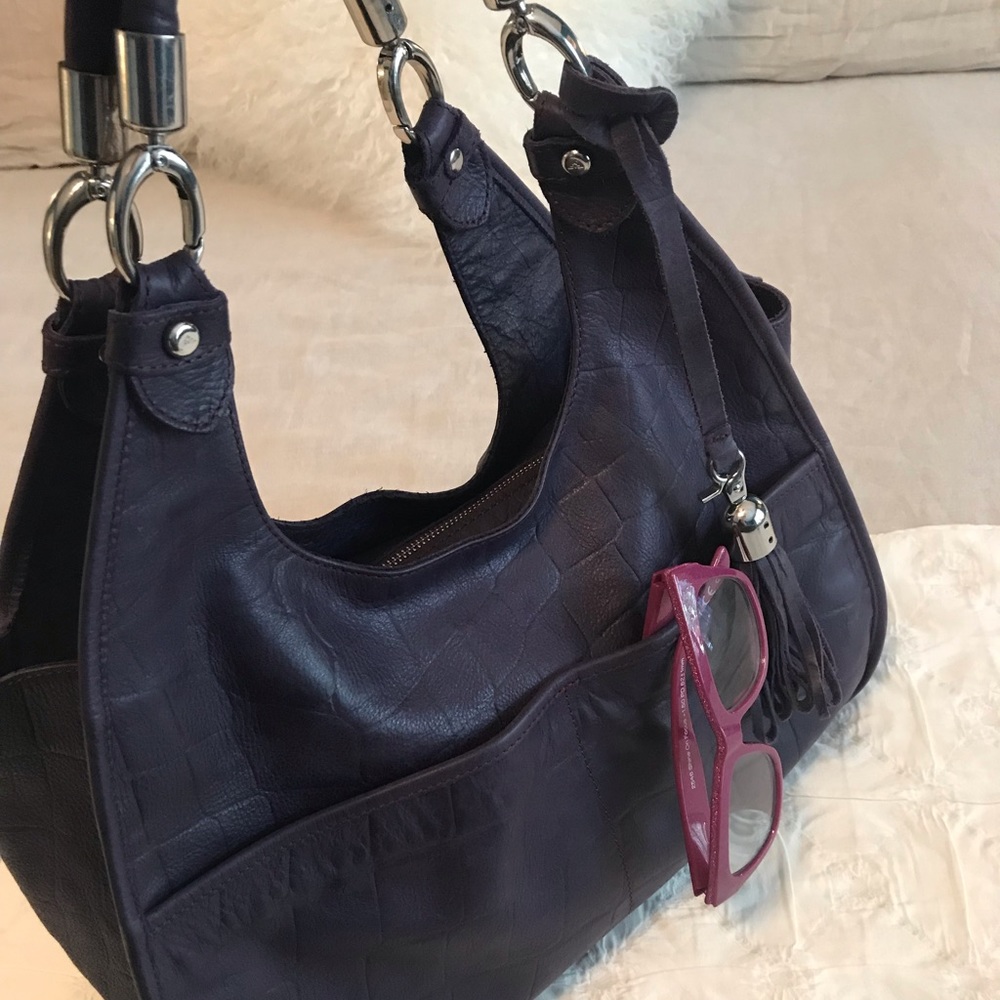 Croc embossed purple leather Arcadia bag